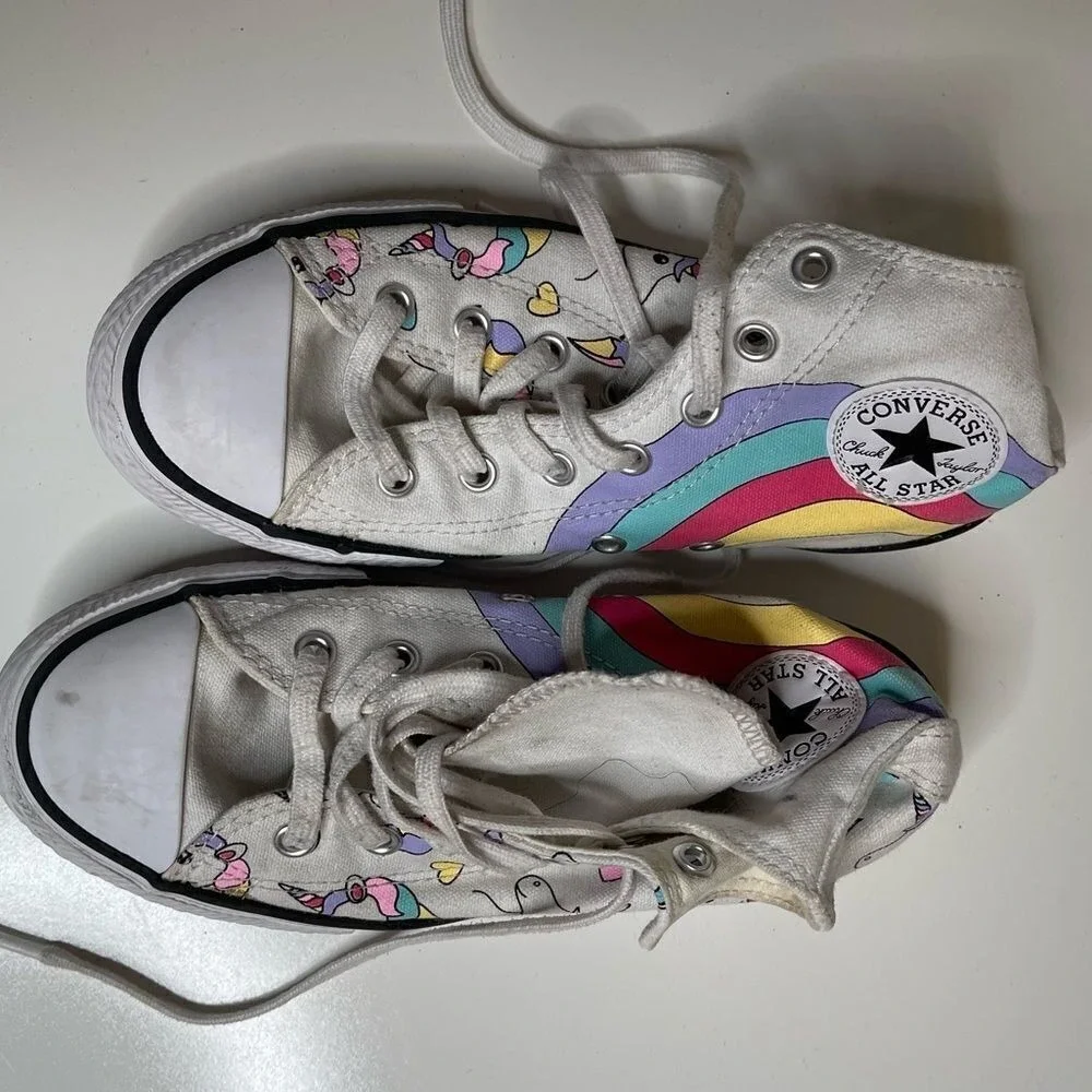 Girls Junior Converse Unicorn Rainbow CTAS Hi‎ Sneakers Style: 663994C Size US 2